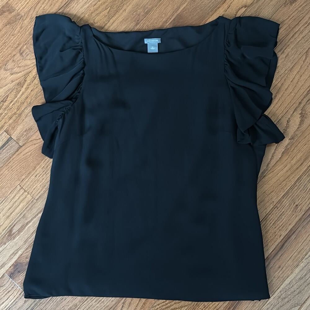 Ann Taylor Silk Black Ruffle Sleeve Blouse Size XL - Picture 5 of 5